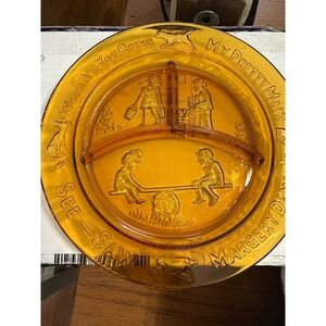 Vintage Tiara Exclusives Amber Glass Nursery Rhyme‎ Divided Plate 8.5"